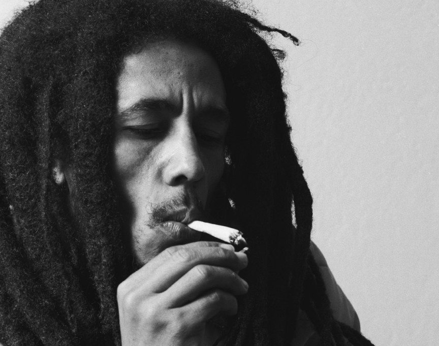 Bob Marley smoking a joint