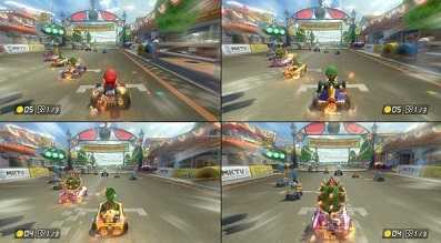 Mario cart game being played on split screen