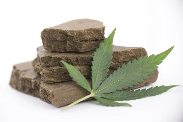 Hash Block and cannabis leaf