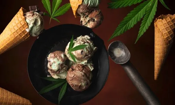 cannabis ice cream on a plate