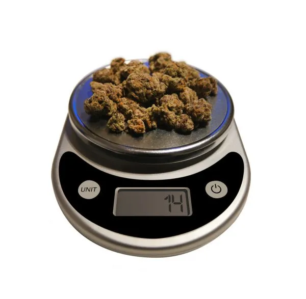 a half of weed measured on scales